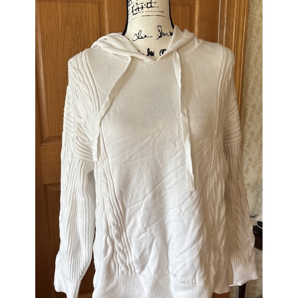 Lou & Grey for LOFT Sweatshirt Cable Knit Sweater Hoodie White Large